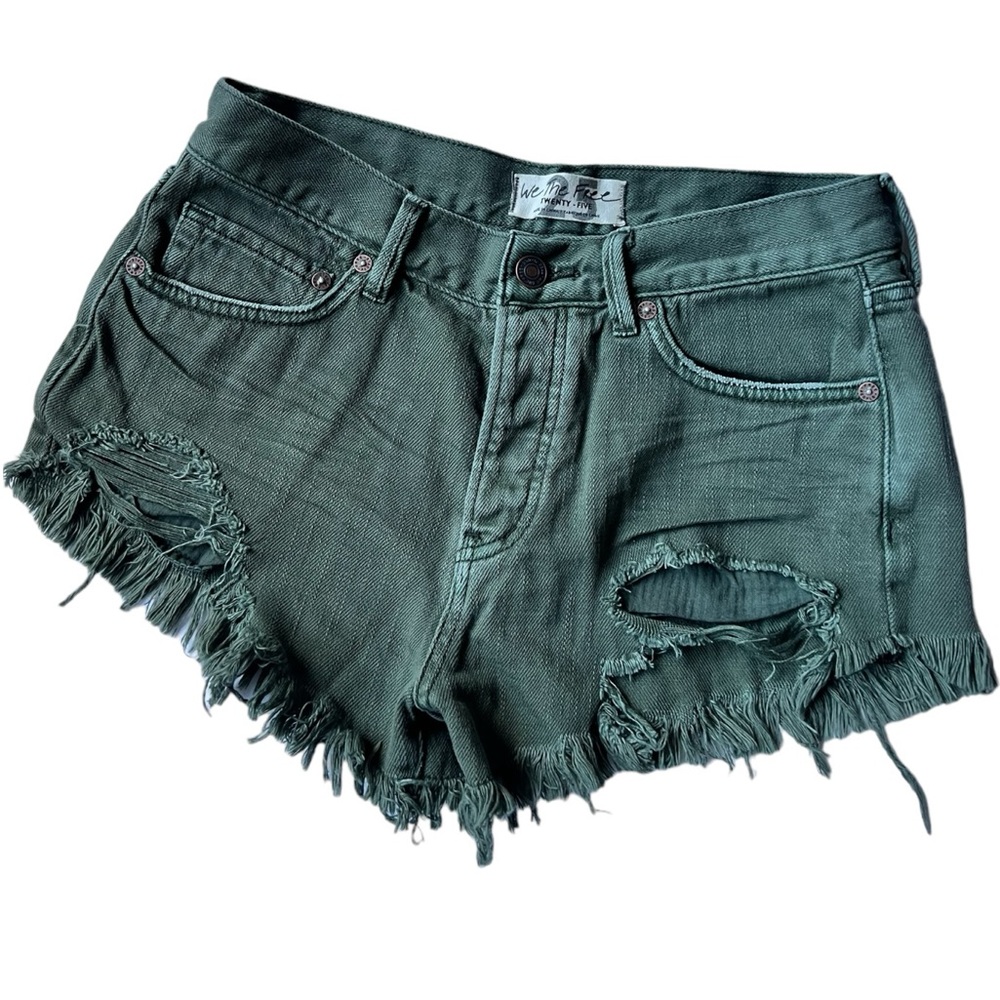 Free People Loving Good Vibes Denim Shorts Army Green SIZE 25